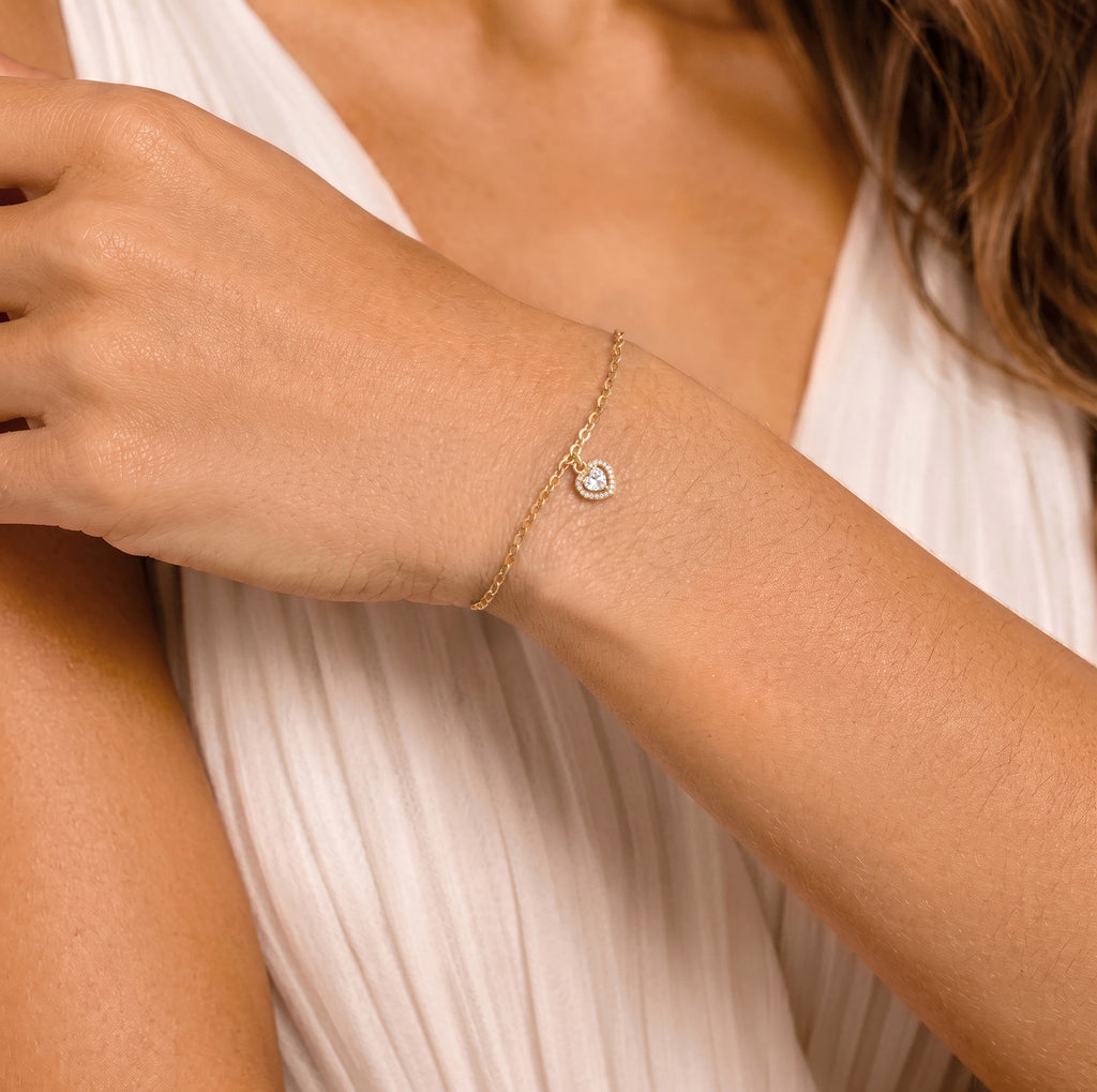 Pulseira Coração Zircônia Dourado