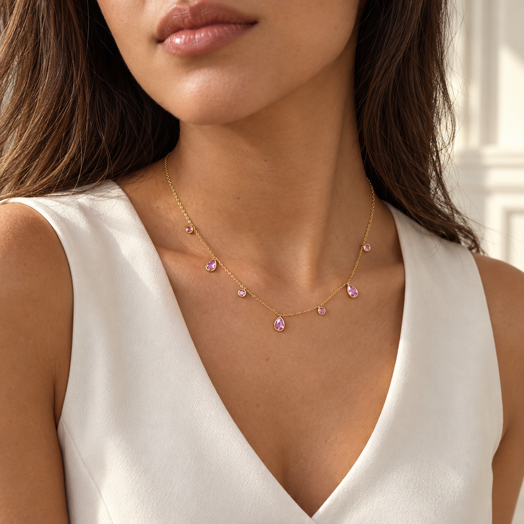 Choker Gotas Rosa Dourado