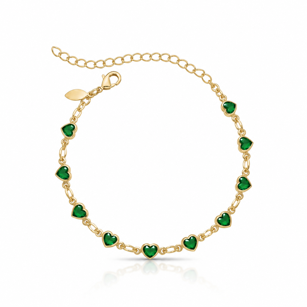 Pulseira infantil com coração verde dourada