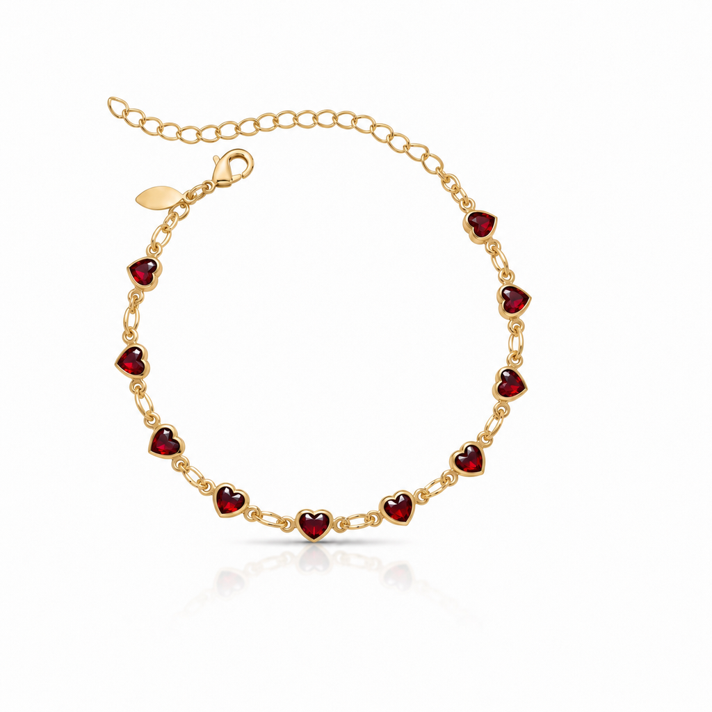Pulseira infantil com coração vermelho dourada