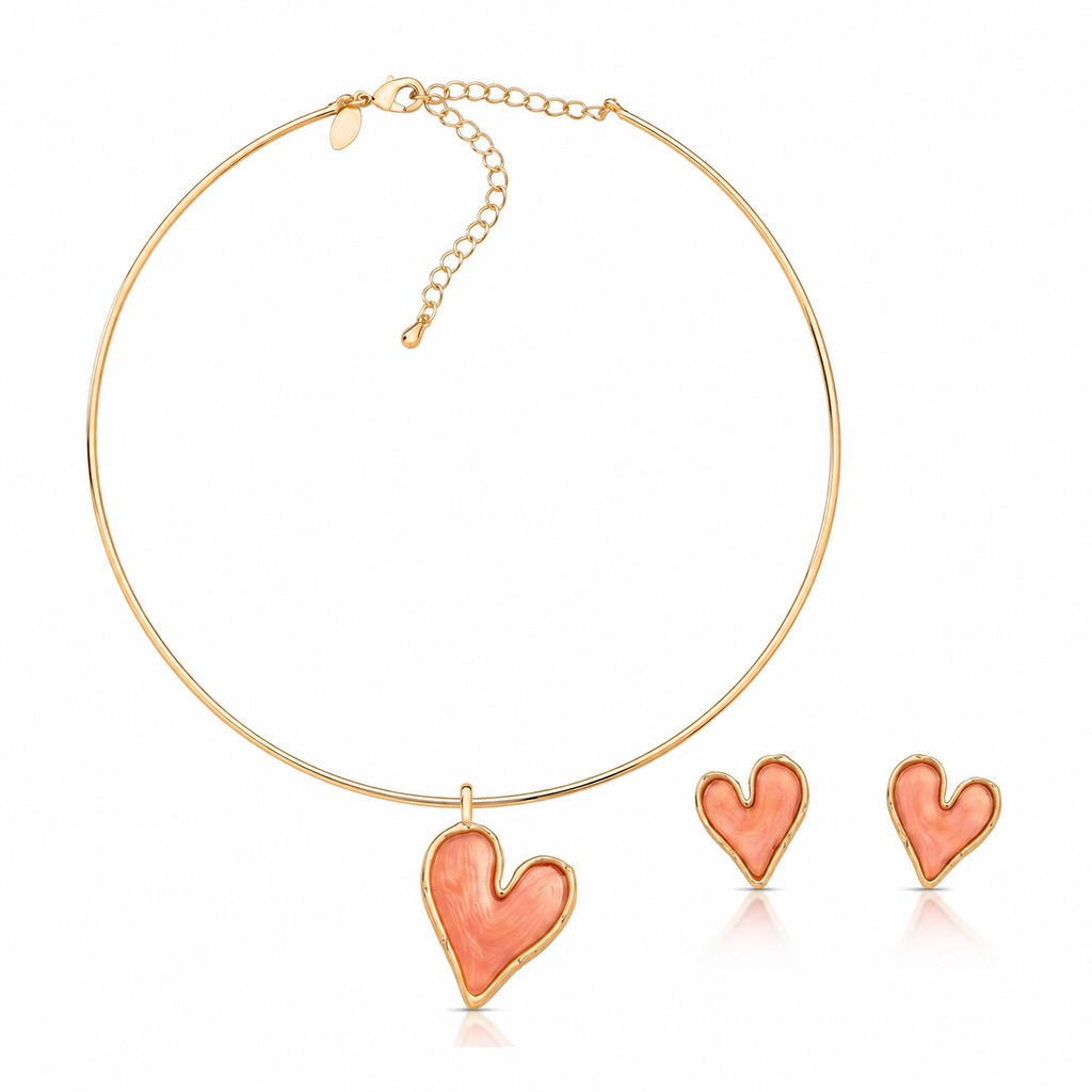 Conjunto Coração Rosa Dourado